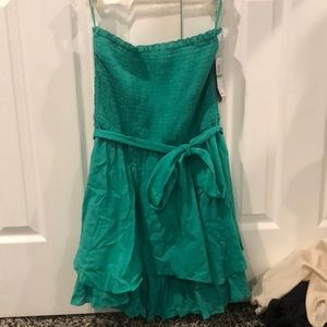 Turquoise/green strapless ruffle dress
